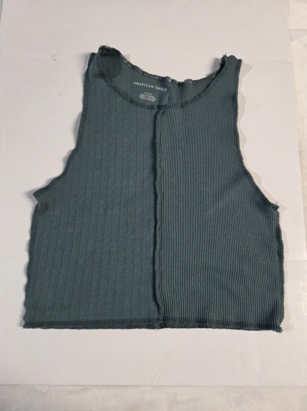 American Eagle Outfitters Teal Ribbed Two-Panel Crop Tank